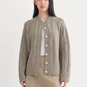Everlane Cable Cardigan in Extrafine Luxe Merino - Taupe